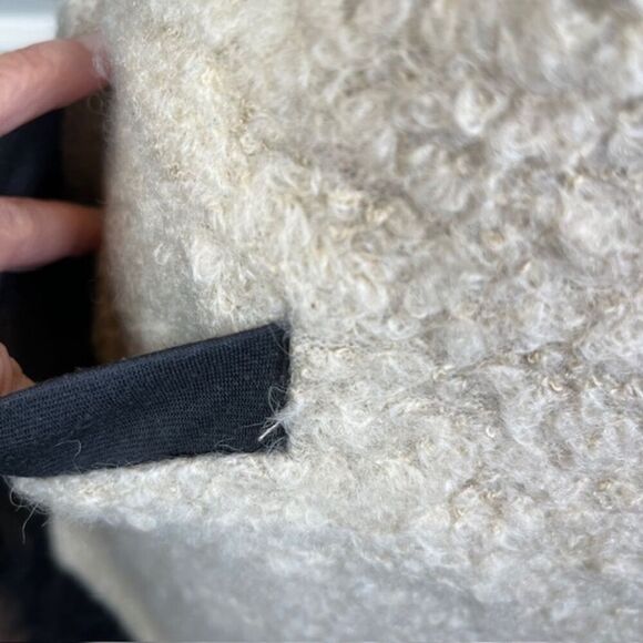 Mixed Material Mini Dress Ghloe Faux Leather, Wool, and Feathers Zip Back Size 4 - Picture 4 of 15